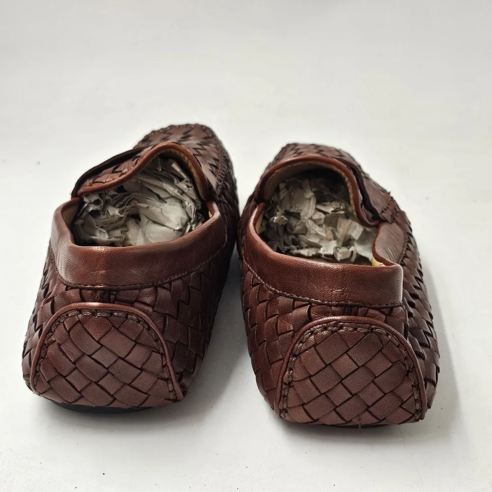 Robert Zur San Tropez Woven Leather Penny Loafers Cognac Mens Size 8 Driver